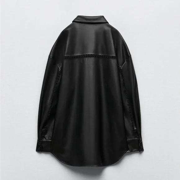 Women Zara Faux Leather Overshirt With Lace Inserts Size XS - Picture 7 of 16